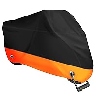 XYZCTEM Motorcycle Cover,All Season Black&Orange Waterproof Outdoor Sun Motorcycle Cover,Fits up to 116