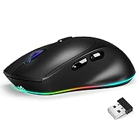 TENMOS K95 Wireless Bluetooth Mouse, LED Silent Rechargeable Triple Mode (BT5.1+BT5.0+USB) Wireless Mouse with 6 Buttons 3200 DPI, 2.4G Ergonomic Computer Mouse for Laptop, Mac, iPad - Black