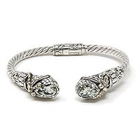 Bali Dragonfly Teardrop Hinged Cuff Bracelet, 925 Sterling Silver & 18k Gold, Gemstones