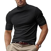 Men's Fashion Shirts Short Sleeve Mock Turtleneck T-Shirts Casual Undershirt Tops