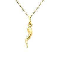 The World Jewelry Center 14k Yellow Gold Cornicello Italian Horn Pendant with 0.65mm Box Link Chain Necklace