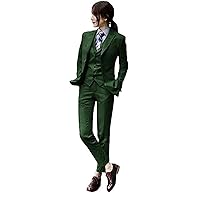 Autumn Women Suits 3 Piece Slim Fit Suits Set for Business Office Lady Blazer Jacket Vest Pants Green