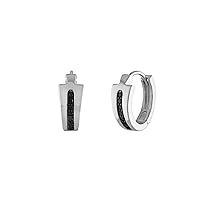 Bulova Jewelry Men's Icon Black Diamond Rhodium Plated Sterling Silver Hoop Earrings, Style:BVE1007-WSAA