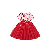 Kids Girls' Dress Heart Short Sleeve Party Mesh Cute Polyester Knee-Length Summer
