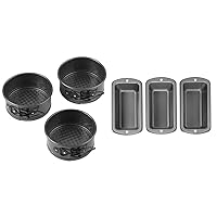 Wilton 4-Inch Mini Springform Pans for Mini Cheesecakes, Pizzas and Quiches, 3-Piece Set, Steel & Recipe Right Non-Stick Mini Loaf Pan Set, 3-Piece, Steel