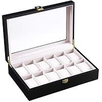 Watch Box 12 Slots Wooden Watch Display Case Glass Top Jewelry Pocket Watch Collection Storage Boxes Organizer Watch Organizer Collection
