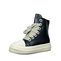 owen seak Women Platform High-TOP Sneakers Canvas Lace Up Zip Casual Boots Height Increasing Black PU Leather Shoes