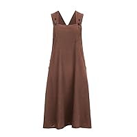Womens Knee High Bib Jumper Dress Hand Woven Cotton Dress Plus Size Maxi Dress