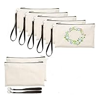 5PCS White Blank DIY Craft Bag Canvas Cosmetic Bag Pencil Bags with Wristband Lanyards for DIY Craft Travel Beauty Accessories Storage Bag (Color : White)
