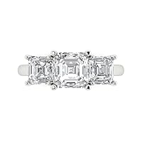 Clara Pucci 3.35 Square Emerald Baguette cut 3 stone Solitaire W/Accent Moissanite Anniversary Promise Bridal ring Solid 18K White Gold