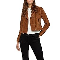 HOT Women's Genuine Sheepskin Pure Suede Leather Jacket Biker Fashion Coat Brown WSP006
