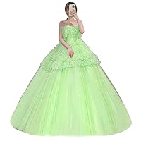 Women's Strapless Quinceanera Dresses Puffy Tulle Wedding Evening Party Ball Gown