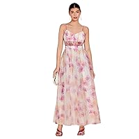 Dresses for Women 2023 Floral Print Mesh Overlay Cami Maxi Dress