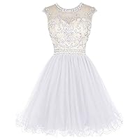 VeraQueen Women's Tulle Beaded Cocktail Dress Short Backless Homecoming Dress