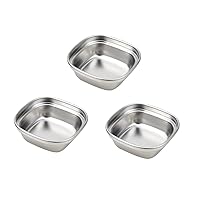 Yardwe 3pcs Ice Cream Plates Korean Snack Square Tray Appetizer Serving Tray Soy Sauce Metal Dipping Plate Stainless Steel Soybean Container Dipping Cup Metal Silver Containers for Fruit