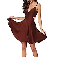 ZHengquan Women's V Neck Satin Spaghetti Strap Homecoming Dresses Backless A Line Short Party Gowns