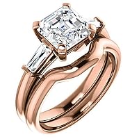 10K Solid Rose Gold Handmade Engagement Ring 3 CT Asscher Cut Moissanite Diamond Solitaire Wedding/Bridal Ring for Women/Her Ring Set