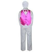 5pc Baby Toddler Kid Boy Formal Suit White Pants Shirt Vest Bow tie Hat Set 5-7
