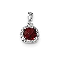 8.5mm 925 Sterling Silver Rhodium Plate 1.05garnet Created White Sapphire Pendant Necklace Jewelry for Women