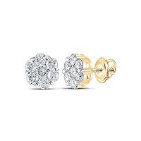 14kt Yellow Gold Womens Round Diamond Flower Cluster Earrings 1-3/4 Cttw