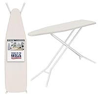 Ironing Board Full Size Made in The USA by Seymour Home Products (Beige) | Includes Cover and Pad | Ironing Board with 4 Steel Legs for Extra Support | Features Perforated Top for Steam Flow