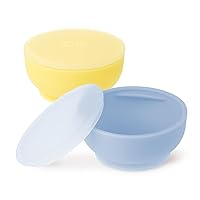 Olababy 100% Silicone Suction Bowl with Lid Bundle for Independent Feeding Baby and Toddler (Lemon + Blueberry)