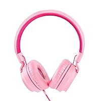 TALK WORKS Corded Headphones for Kids - Over Ear Headphones for Home, School, and Gaming - Lightweight, Portable, Cushioned Earcups, and Adjustable Headband - Comes in Fun Colors - One Size, Pink