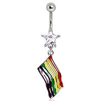 WildKlass Jewelry 316L Surgical Steel Gay Pride Flag Navel Ring
