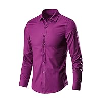 Solid Business Dress Shirts Compression Lightweight Long Sleeve Tops Button Down Stand Comfortable Mens Tee
