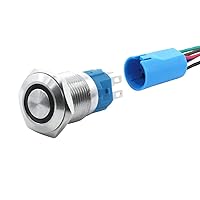Tri-Color LED 16mm Momentary Push Button Switch 1NO 1NC SPDT ON/Off Waterproof Metal Round with Wire Socket Plug (Angel Eye, Red Blue Green)