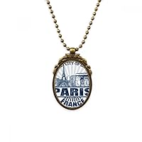 Paris France Flag Eiffel Tower Architecture Antique Necklace Vintage Bead Pendant Keychain