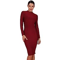 Whoinshop Women's Classic Long Sleeve Bandage Bodycon Outfit Elegant Wedding Evening Party Knee Length Dresses