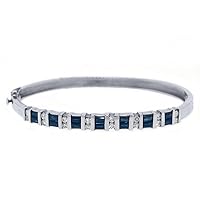 14k White Gold 3.84 Carat Round Diamond & Blue Sapphire Bangle Bracelet