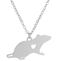Fashion Cute Mouse Engraved Heart Pendant Necklace Simple Animal Copper Jewelry