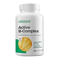 Active B-Complex - High Potency Vitamin B Supplement with 8 B-Vitamins: B1, B2, B3, B5, B6, B7, B9, and B12 - Supports Energy, Mood, and Metabolism - 180 Vegetarian Capsules