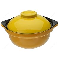 M.V. Trading 303073 Earthen Donabe Casserole Clay Pot With Lid, 1.1 Liter (1.1 Quarts), Yellow Lid