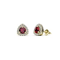 Round Ruby Natural Diamond 1/2 ctw Trillion Shape Stud Earrings 14K Yellow Gold