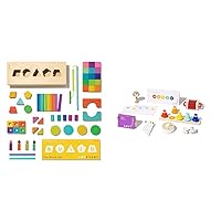 Lovevery | The Block Set | Solid Wood Building Blocks and Shapes + Wooden Storage Box, 70 Pieces & The Music Set | 6 Instruments and Rhythm & Songs Book, Toddler and Kids Music Toys