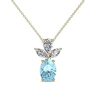 Oval Shape Aquamarine Diamond 1 1/4 ctw Womens Pendant Necklace 16 Inches Chain 14K Gold