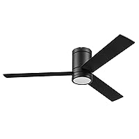 Prominence Home Espy, 52 Inch Flush Mount Contemporary Indoor LED Ceiling Fan with Light, Remote Control, 3 Modern Dual Finish Blades, Reversible Motor - 51464-01 (Matte Black)
