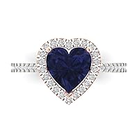 Clara Pucci 2.3ct Heart Cut Solitaire with Accent Halo Genuine Blue Sapphire Designer Wedding Anniversary Bridal Ring 14k 2 Tone Gold