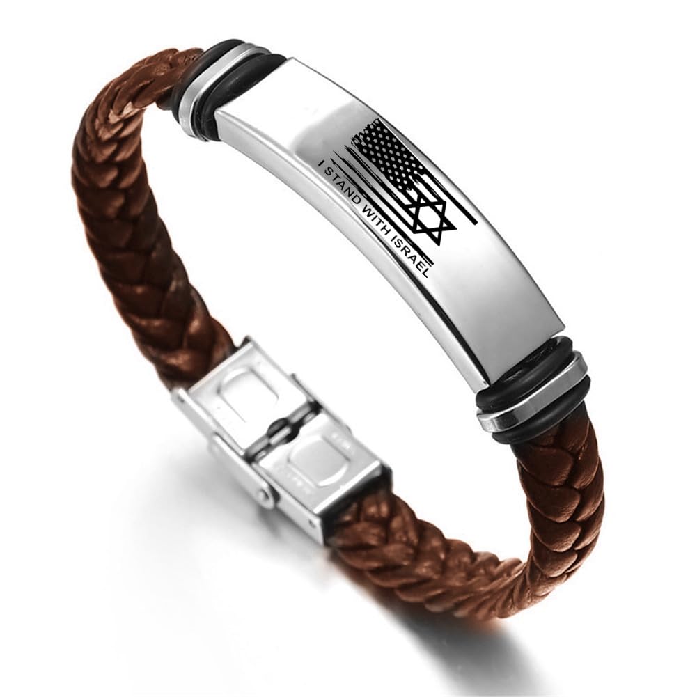 ForeverWill Support for Israel Jewelry, I Stand with Israel Leather Bracelet, National Flags Friendship Bangle, Jewish Star of David Israeli Wristband for Men Women