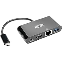 Tripp Lite USB C to HDMI Multiport Adapter Converter Docking Station 4K@30Hz w/ USB-A Hub, Gigabit Ethernet Thunderbolt 3 USB Type C Black (U444-06N-H4GUBC)