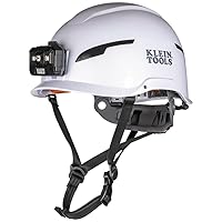 Klein Tools 60525 Safety Helmet, Type-2 Safety Helmet with Rechargeable Headlamp, Non-Vented, Class E, White