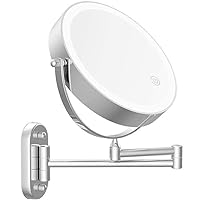 Wall Mounted Makeup Mirror 8-inch Two-Sided 10X Magnification Touch Dimming with 3 Color Lights,360 Degree,USB Charging