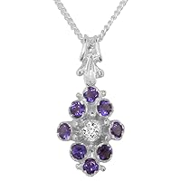 LBG 925 Sterling Silver Natural Diamond & Amethyst Womens Pendant & Chain - Choice of Chain lengths