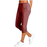 Women's Summer Capri Pants Lace High Waisted Leggings Trendy Workout Leggings Slim Fit Capris Trendy Travel Pants