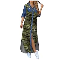 Women's Casual Dresses Long T Shirt Button Down Dress Pocket Baggy Loose Fit Roll up Sleeve Summer Sundress Daily Wear Streetwear(1-Camouflage,10) 1484