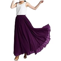 Women's Chiffon Full Length Elastic Waist Retro Long High Maxi Skirt Summer Beach Vintage Dress Big Hem