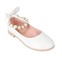 SIRRI Elegant Girls' Mary Jane Flats with Pearl Detail and Ribbon - Perfect for Special Occasions